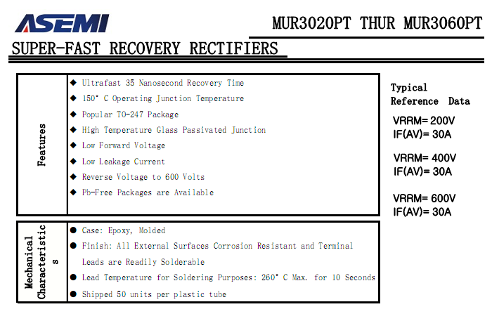MUR3060PT中文資料參數書